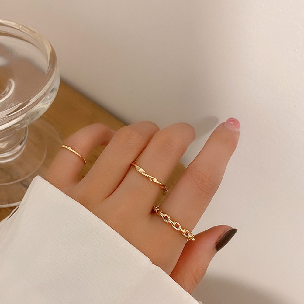 Set 3 Nhẫn Đeo Ngón Tay Đơn Giản Thời Trang Cho Nữ
