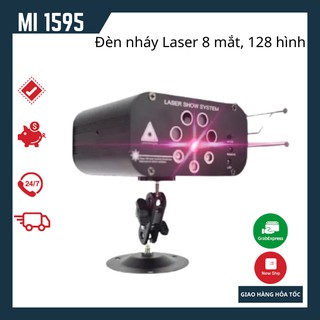 Đèn nháy theo nhạc 6/8 mắt laser chiếu 64/128 hình, đèn phòng bay chiếu ánh sáng laser có điều khiển từ xa