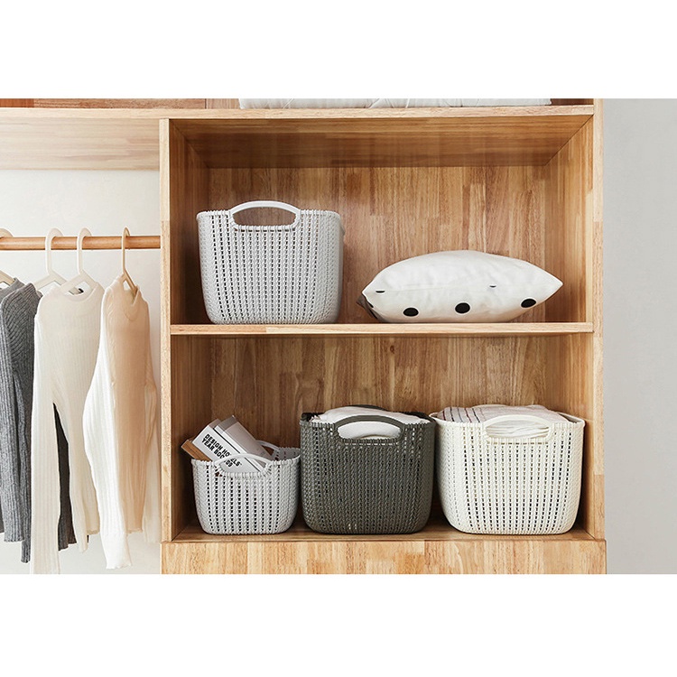 Rổ Nhựa Giả Đan Mây - Rổ Nhựa Chữ Nhật Đựng Đồ Có Quai Cầm Xinh Xắn