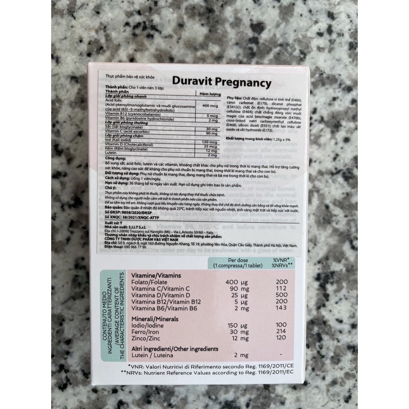 Bổ bầu Duravit Pregnancy - Bổ sung sắt, acid folic, lutein và các vitamin, khoáng chất cho phụ nữ mang thai