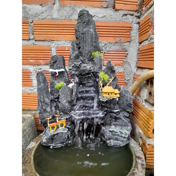 Hòn Non Bộ Thác Nước Sinh Động Tặng Kèm Máy Bơm Cao 45cm
