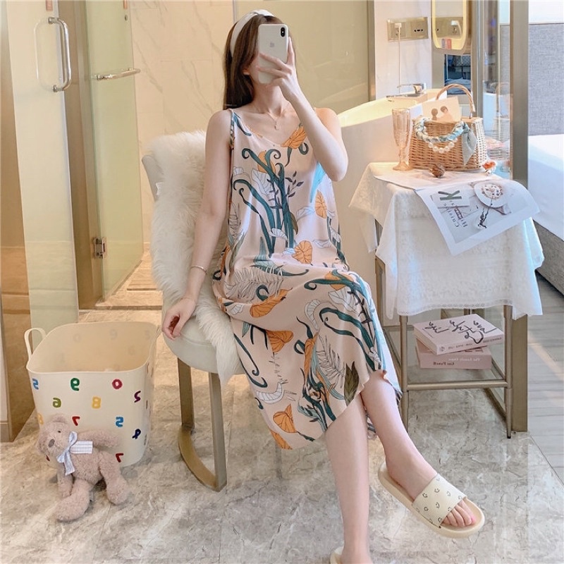 Váy ngủ hai dây, Đầm bầu bigsize chất vải mềm mịn mát cao cấp