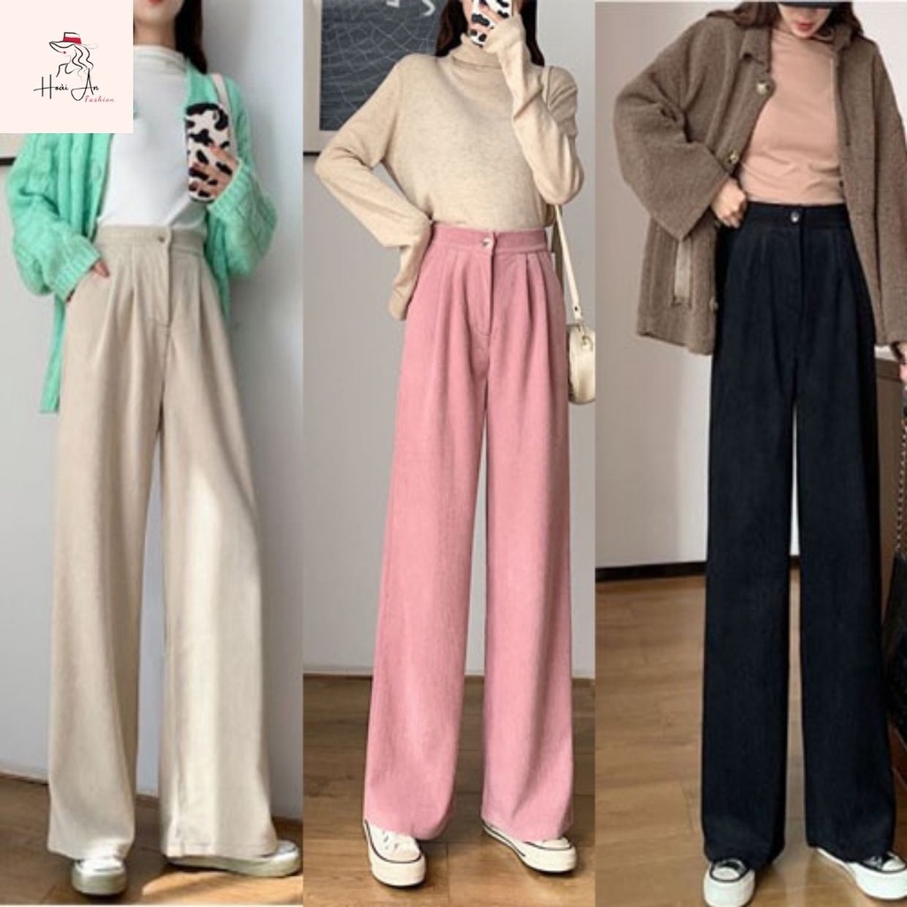 Quần Ống Rộng Nữ Chất Nhung Tăm Cạp Khóa Trước 86