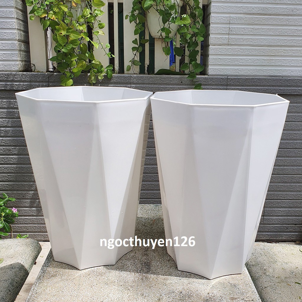Bộ 02 chậu nhựa tám cạnh 31x40cm màu trắng phù hợp cho hoa kiểng, cây ăn trái nhỏ...