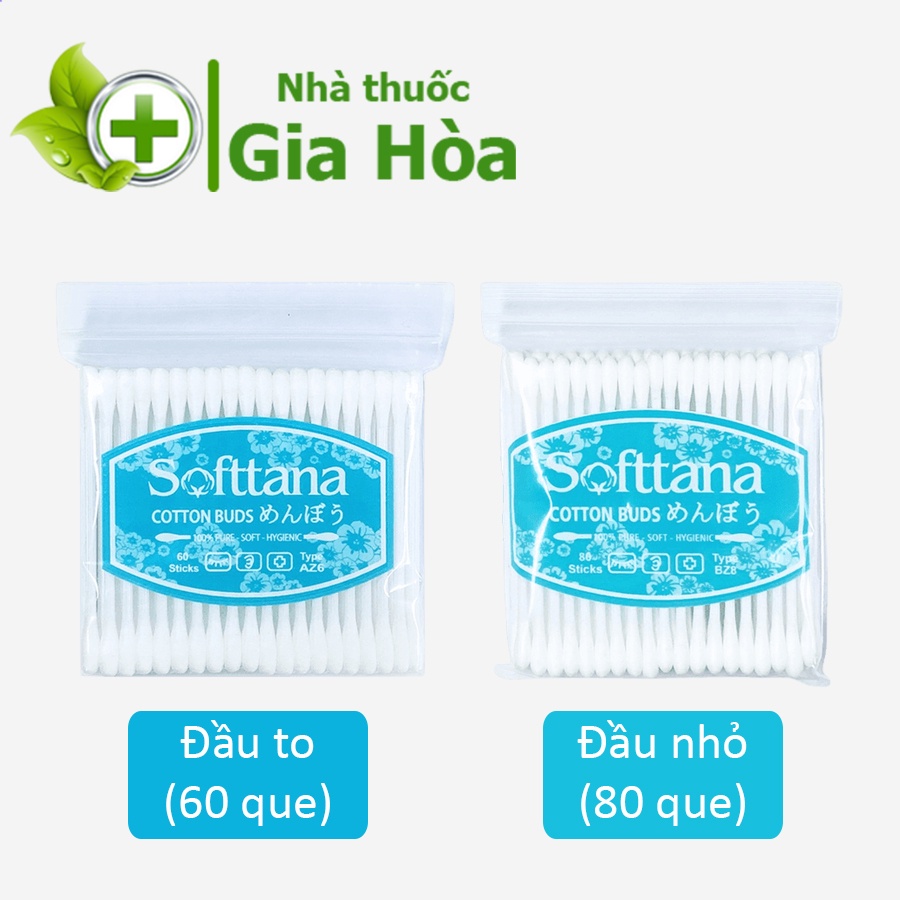 Tăm bông Softana dạng gói tiện dụng que đầu tròn (lấy ráy, ngoáy tai, vệ sinh rốn, mắt, mũi, trang điểm) - Tanaphar