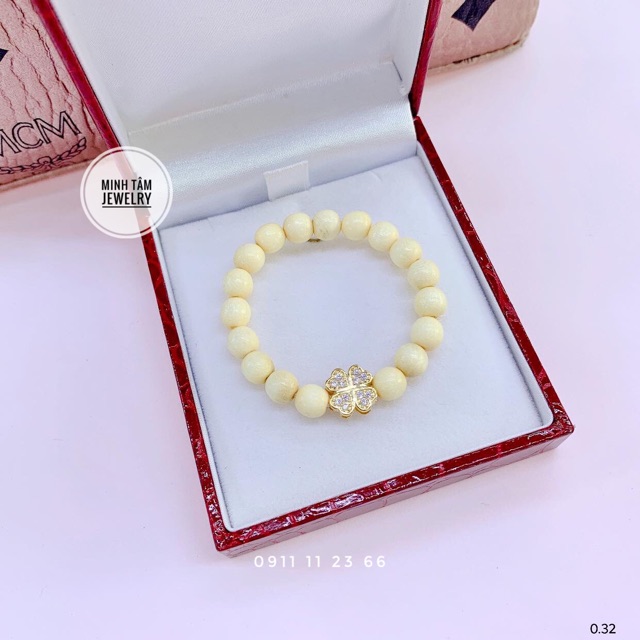 Charm cỏ bốn lá đính đá Au 10k