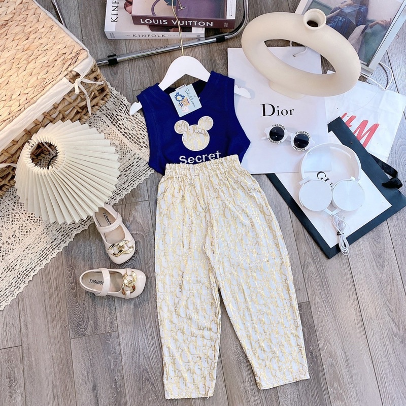Sale bỏ mẫu - Bộ ba lỗ bé gái thêu hình Mickey khoẻ khoắn năng động, size nhỡ (15-35kg) - TIỆM NHÀ SU