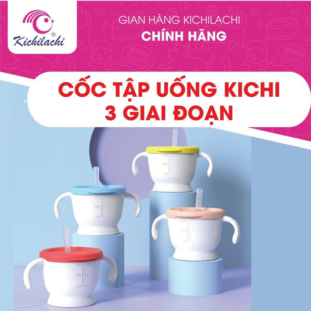 Cốc Tập Uống Nước Kichilachi, Cốc Tập Hút 3 Giai Đoạn Có Vạch Chia 150ml Cho Bé Chất Liệu An Toàn