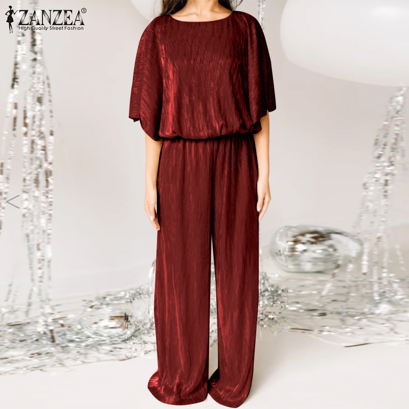 Áo liền quần ZANZEA tay lửng ống rộng lưng thun thời trang cho nữ