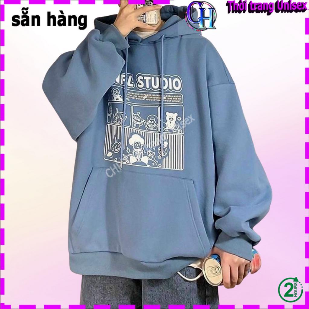 Áo hoodie nỉ ngoại ulzzang nam nữ unisex cặp đôi khoác choàng chui đầu chống nắng nón to