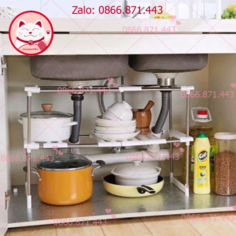 ⚡𝐅𝐑𝐄𝐄𝐒𝐇𝐈𝐏⚡ Kệ gầm bếp đa năng màu trắng có thể điều chỉnh độ dài ngắn tùy theo kích thước chỗ đặt ạ.