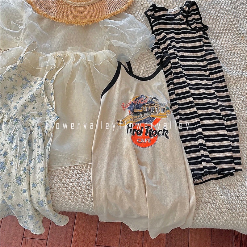 Đầm Hai Dây In Họa Tiết Thời Trang Mùa Hè Cho Bé Gái