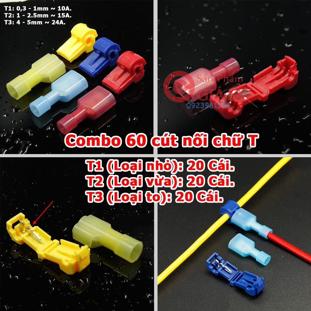 Combo 60 cút nối dây điện phân nhánh chữ T các loại T1 T2 T3 ❤️freeship❤️