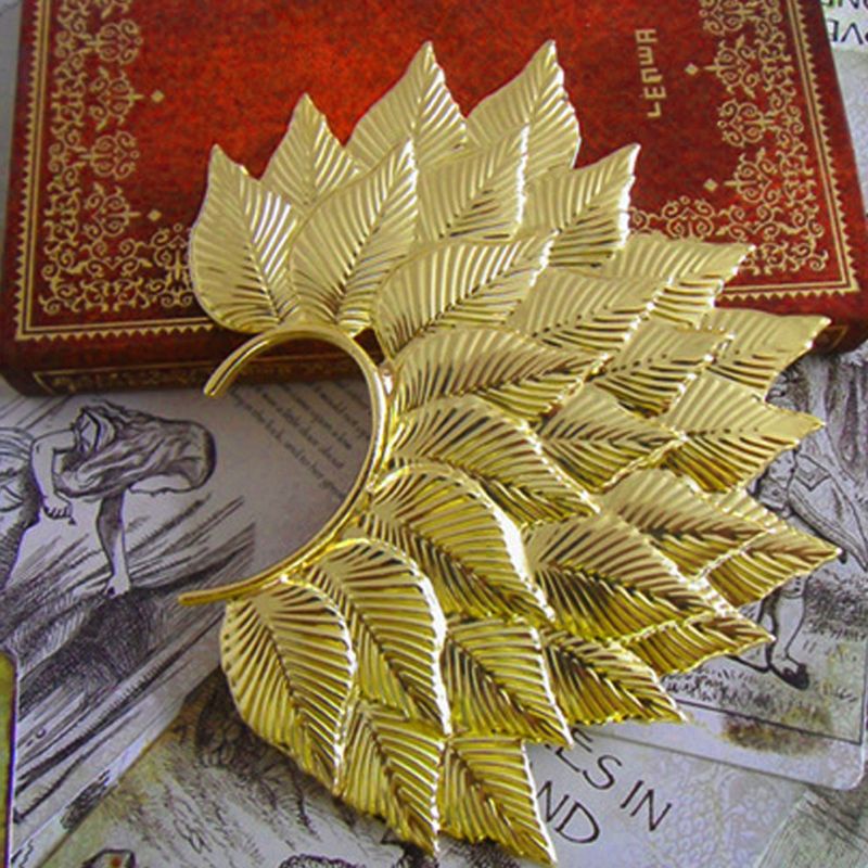 Khuyên Kẹp Vành Tai Hình Lá Lớn Màu Vàng / Bạc Phong Cách Gothic Thời Trang Dự Tiệc