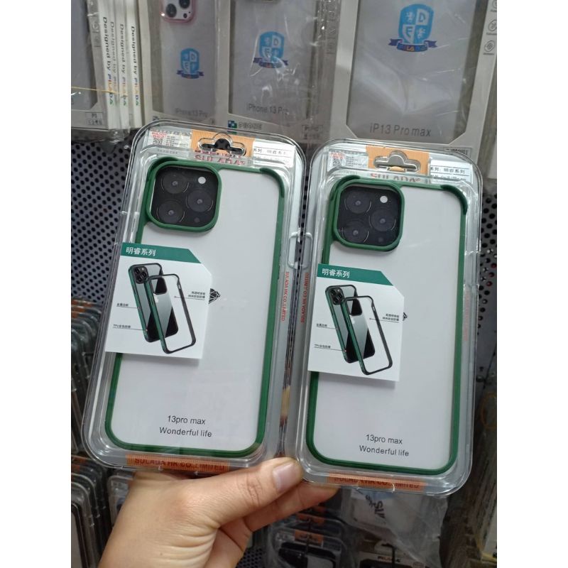 (Xanh rêu Green)_Ốp lưng Sulada trong suốt viền bọc nhôm cho iPhone 13 Pro Max