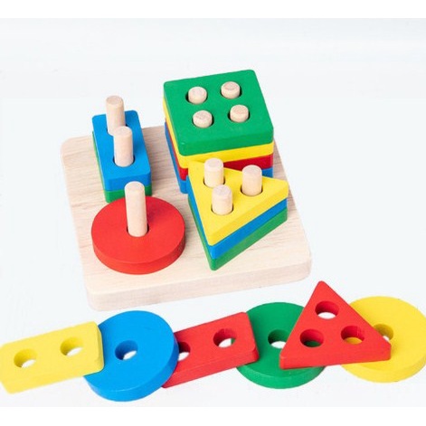Bộ đồ chơi thả khối 4 trụ bằng gỗ cho bé