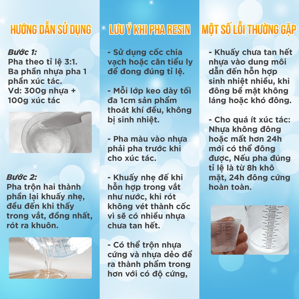 Nhựa Epoxy Resin AB tỉ lệ 3:1 Loại Cứng Keo 2 Thành Phần Chống Vàng Không Bọt  - Trường Thịnh Sài Gòn
