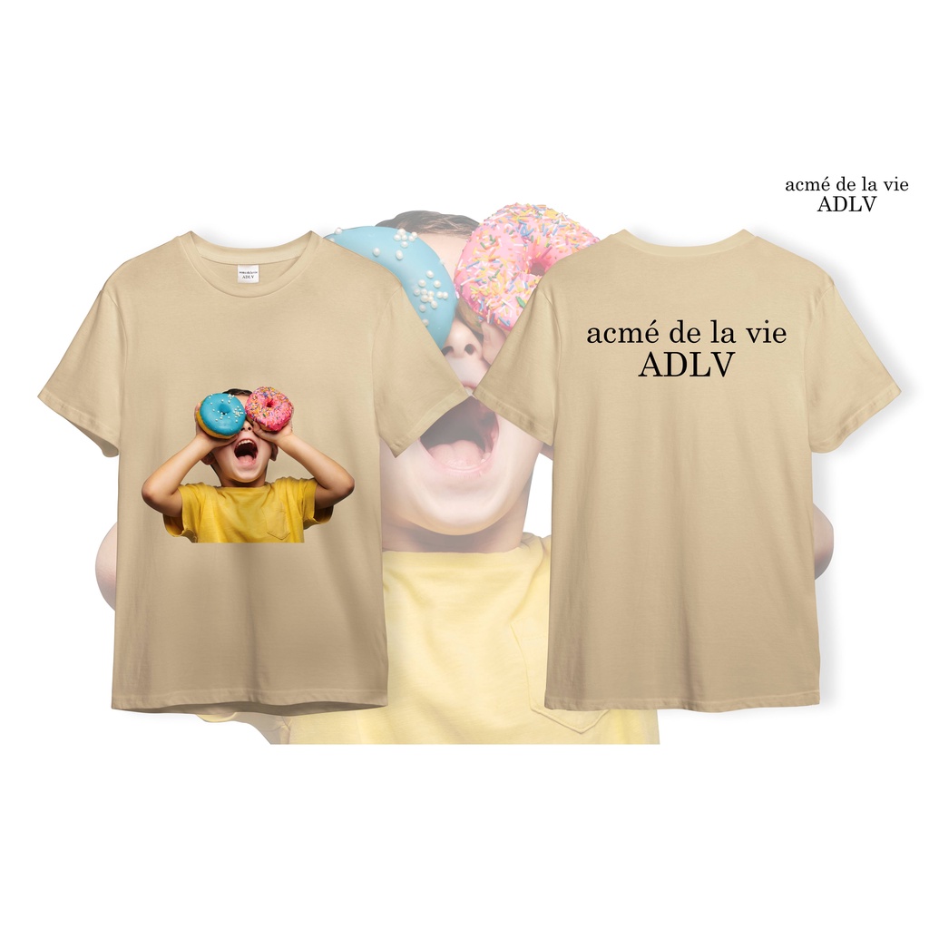 Áo ADLV Thun Cotton CAO CẤP  [Vải Cotton] - Mẫu 29 - Bé Trai Cầm Donut Xanh Hồng