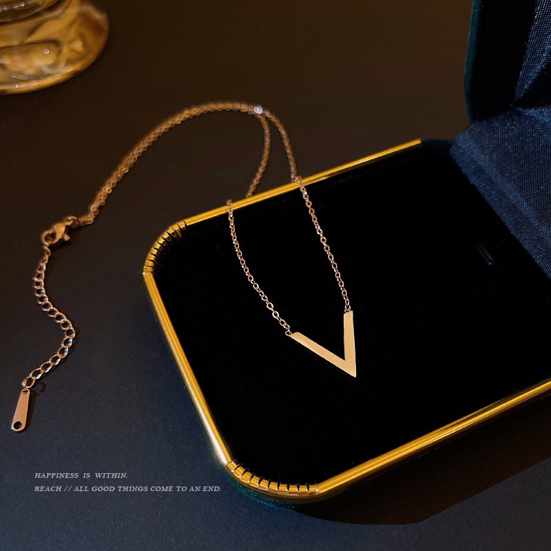 Vòng cổ Mặt Chữ V Màu Vàng Hồng 2022 Thời Trang Cho Nữ