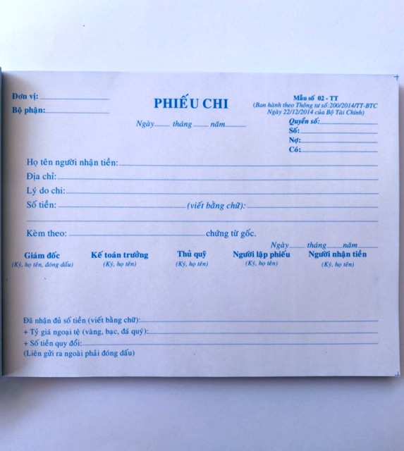 Phiếu chi 3 liên khổ 13x19cm ( 150 tờ )