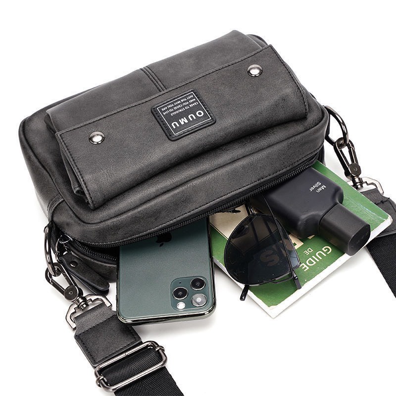 Túi Xách Da Đeo Chéo Nam Thời Trang OUMU  Màu Xám