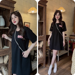 Đầm suông nữ form rộng in 2 mặt thun thái vải cao cấp