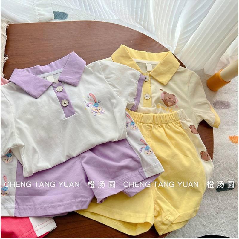 Bộ đồ áo thun cổ polo phong cách đáng yêu vải cotton dành cho