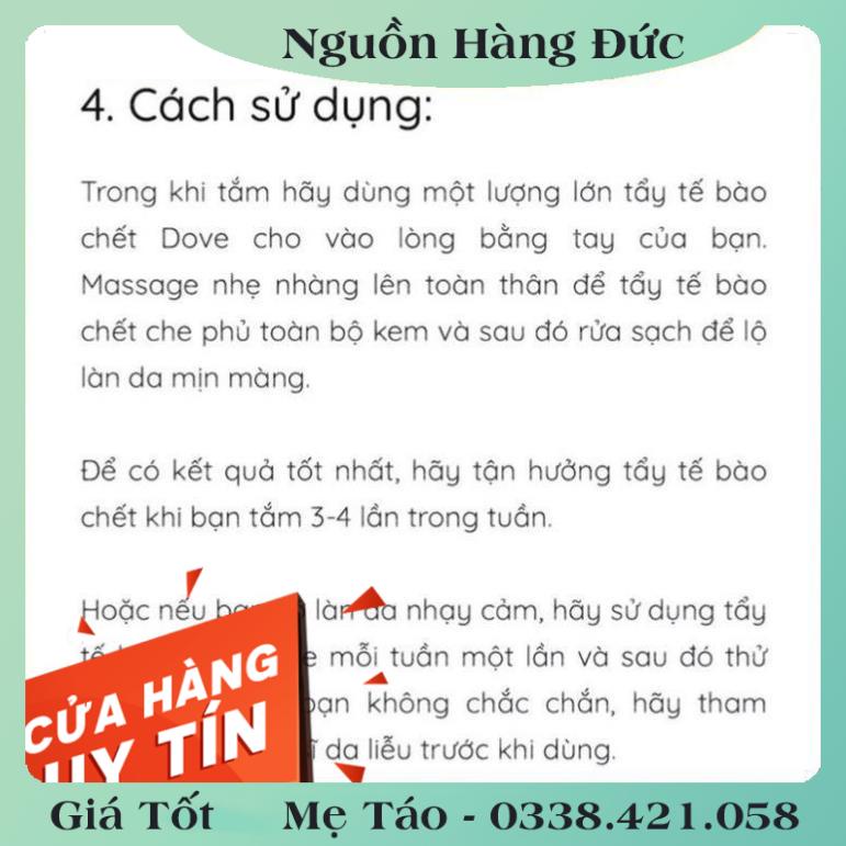 [auth] Tẩy da chết body DOVE nội địa Đức, Đủ Bill và Review [Hot]