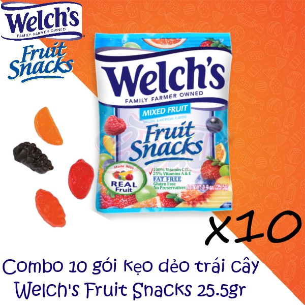 Combo 10 gói kẹo dẻo trái cây Welch's Fruit Snacks (25.5gr/ gói)