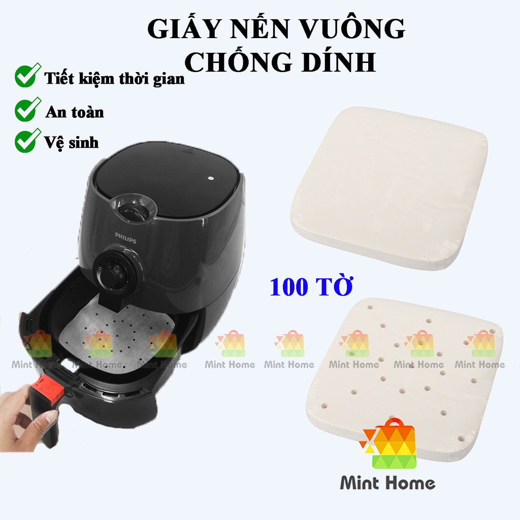 100 Tờ Giấy nến vuông chống dính lót cho nồi chiên không dầu, khuôn làm bánh, lò nướng thịt loại có đục lỗ tròn