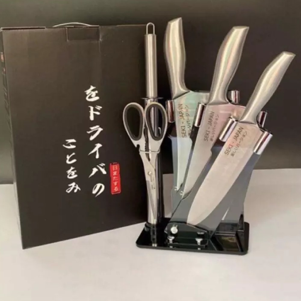 Bộ dao Nhật 6 món nhà bếp chất liệu INOX cao cấp chống han gỉ, Bộ dao nhật 6 món kèm khay đựng sang trọng tiện lợi