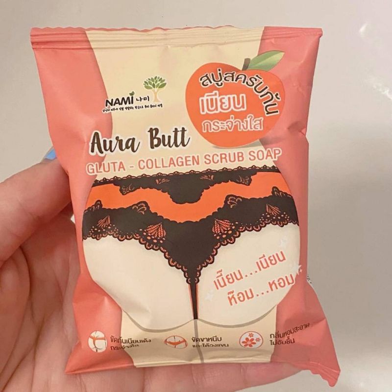 Tẩy tế bào chết xà phòng Nami aura butt gluta-collagen scrub Xà Phòng Thâm Mông,Thâm Nách,Xóa thâm , xóa seo.