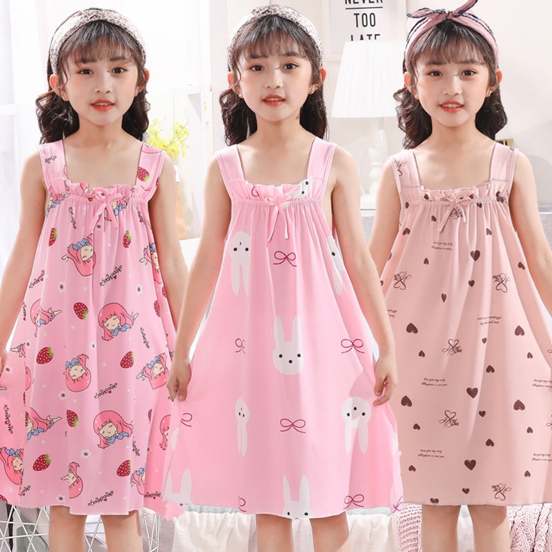 Đầm Ngủ Ngắn Tay Hai Dây Thời Trang Mùa Hè Cho Bé Gái