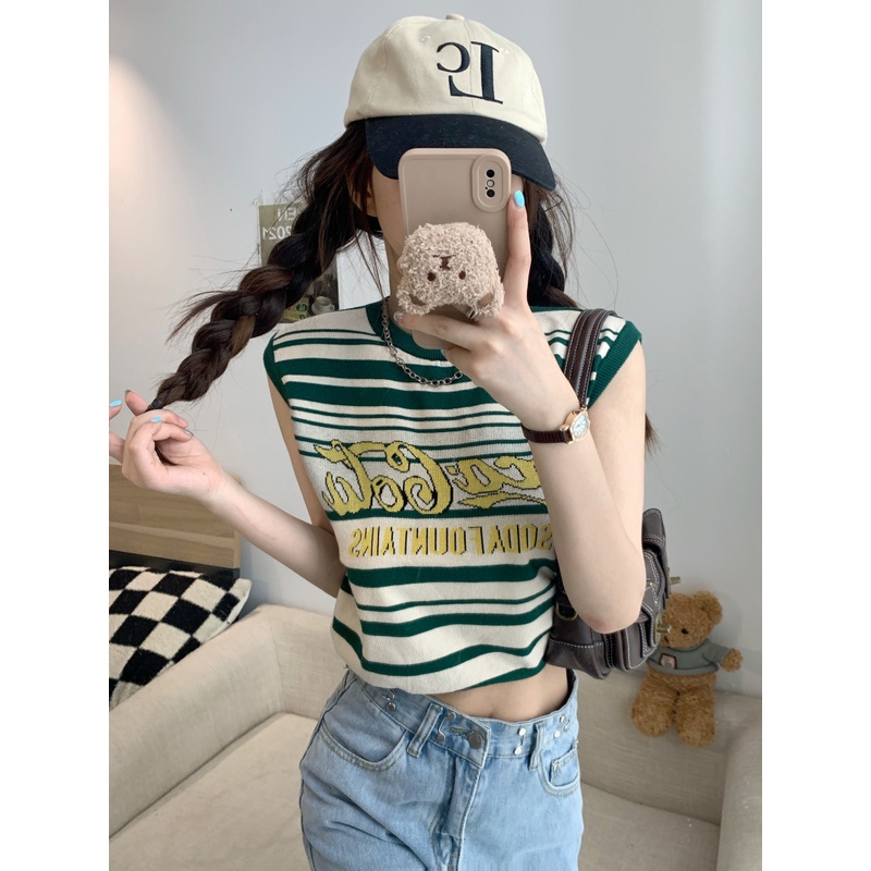 622206#Áo Dệt Kim Hai Dây Dáng Ngắn Thời Trang Mùa Hè Dành Cho Nữ