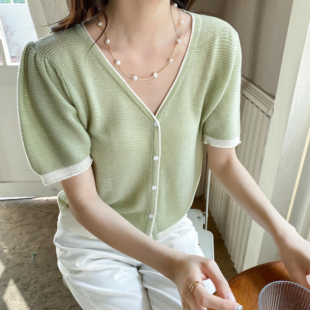 Áo Dệt Kim Ngắn Tay Thoáng Khí Thoải Mái Phong Cách Mới Xuân Hè 50914