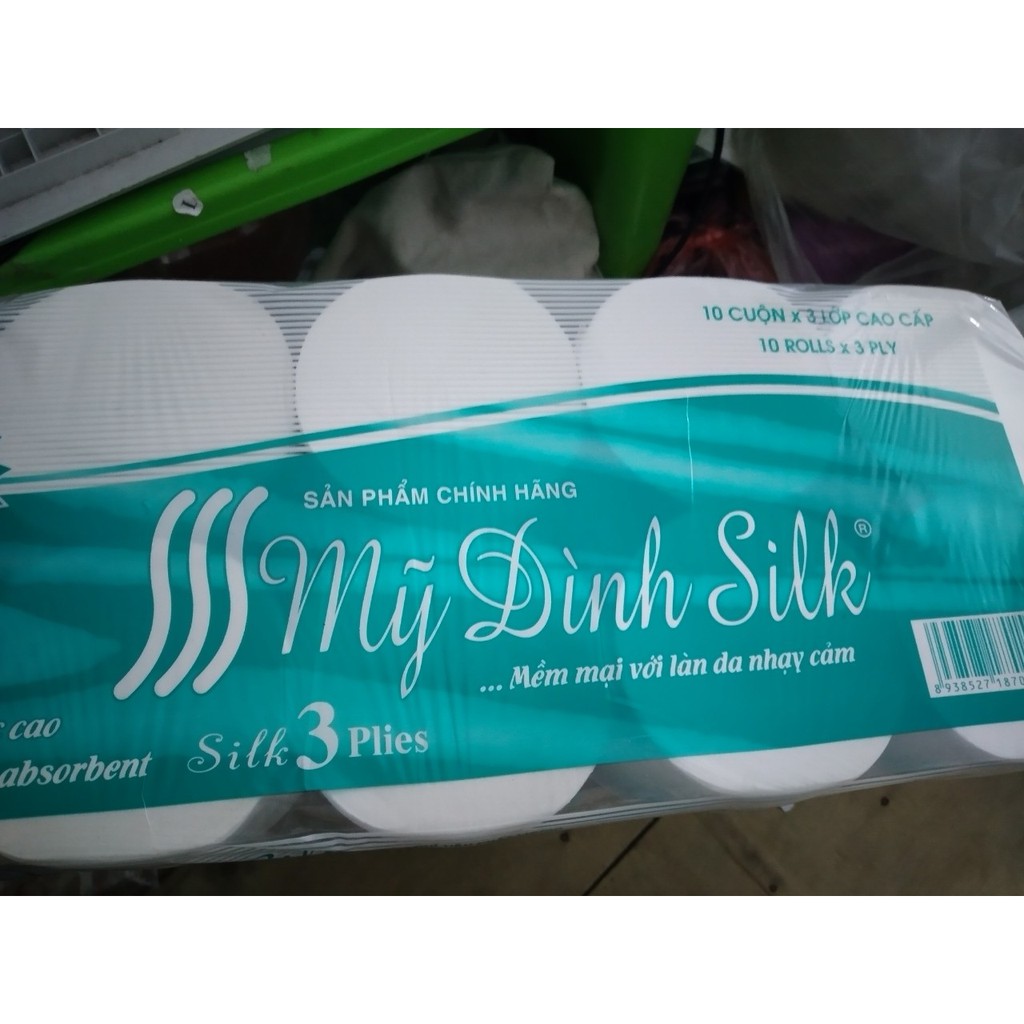 Sỉ 10 cuộn giấy vệ sinh Mỹ Đình silk 3 lớp cao cấp