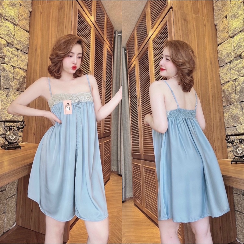 Váy ngủ sexy, váy ngủ nữ 2 dây lụa latin mềm mịn mặc ngủ thoải mái sang trọng Freesize <70kg