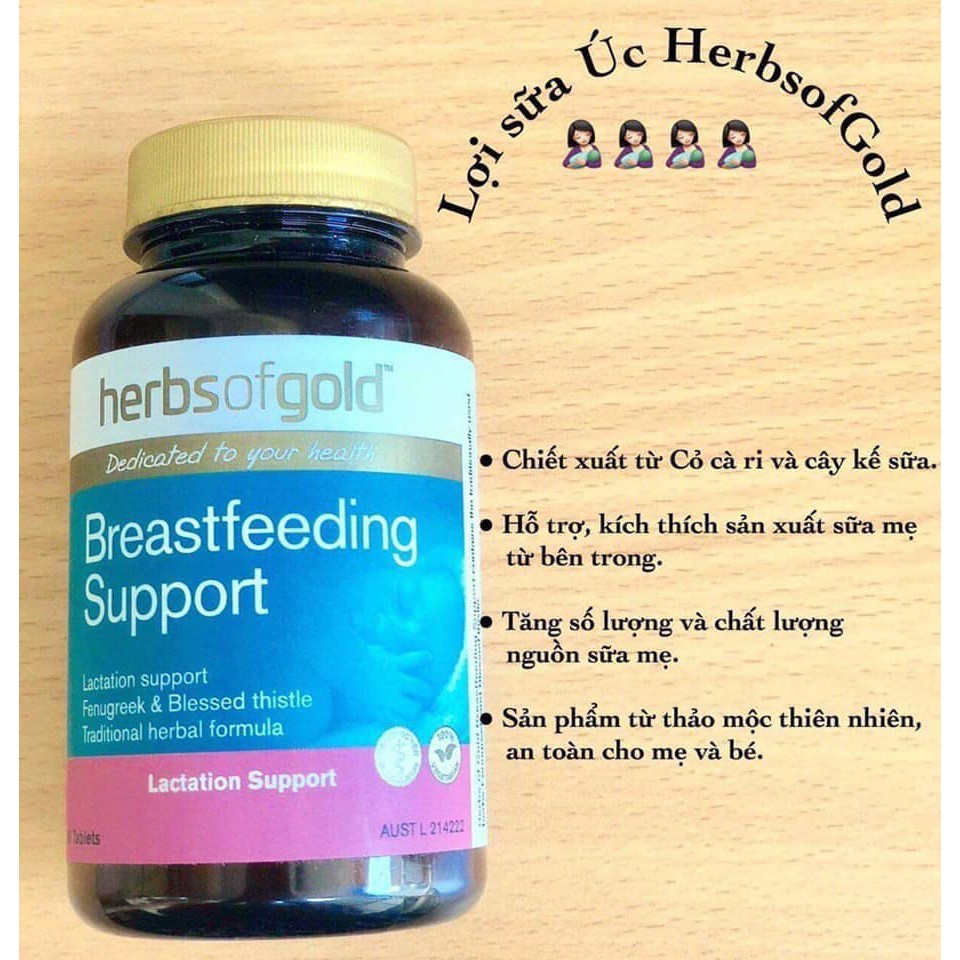 Lợi sữa Úc Herbs Of Gold Breastfeeding Support 60 viên