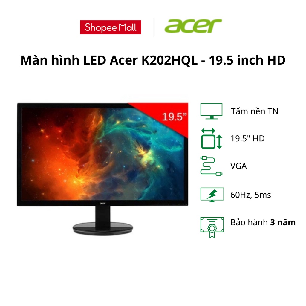 Màn hình máy tính Acer LED K202HQL 19.5&quot; HD