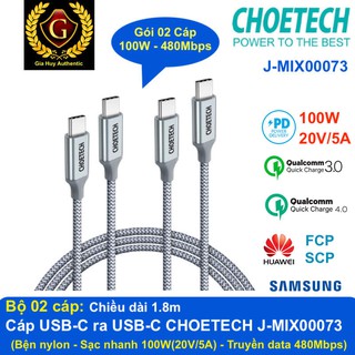 Cáp sạc laptop táo Pro bện nylon USB-C ra USB-C PD &QC 4.0/3.0 100W CHOETECH J-MIX00073 dài 1.8m
