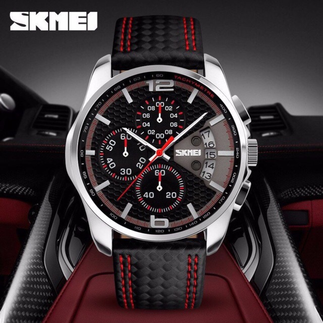 Đồng hồ Skmei mặt tròn dây da