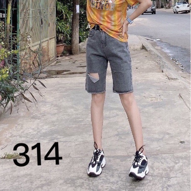 QUẦN SHORT LỬNG JEAN – BÒ NGÓ ĐÙI KIỂU NỮ LƯNG CAO XÁM ĐEN TRƠN BASIC RÁCH BỤI 26