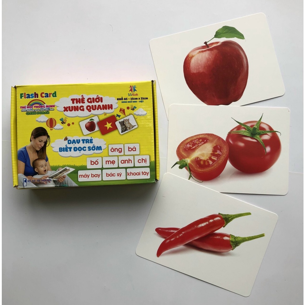 Bộ thẻ học Glenn Doman kt TO A5 - 17x21cm dạy bé nhận biết về Thế giới xung quanh, kết hợp dạy Từ vựng