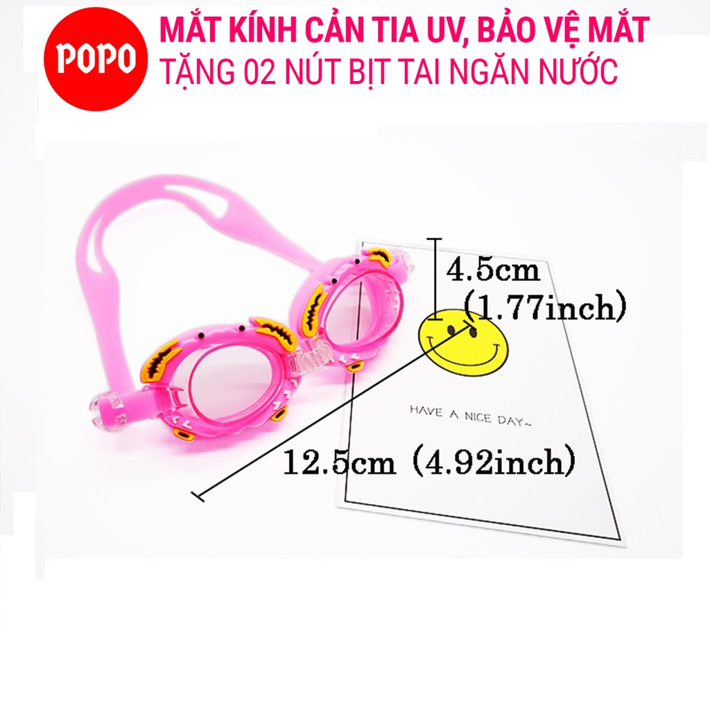 Kính bơi trẻ em với mắt kiếng bơi cản tia UV POPO cho bé trai, gái hình cua, cá chất liệu an toán, bảo vệ mắt