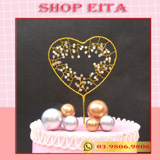 Que cắm trái tim đính đá trang trí bánh kem, trang trí bánh sinh nhật