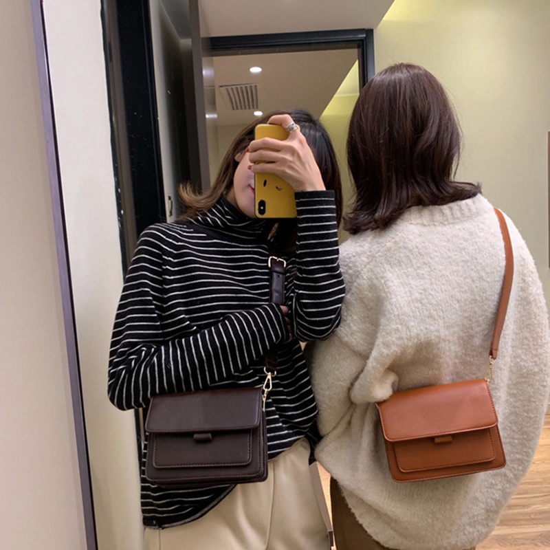 Túi Đeo Chéo Hình Vuông Nhỏ Màu Sắc Trơn Phong Cách Hàn Quốc Cho Nữ