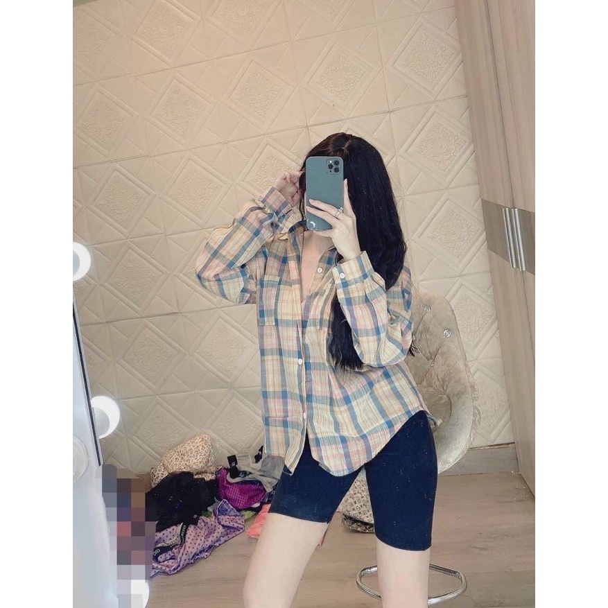 Đồ bộ sơ mi ngố tay dài mặc ở nhà đi dạo phố dễ thương