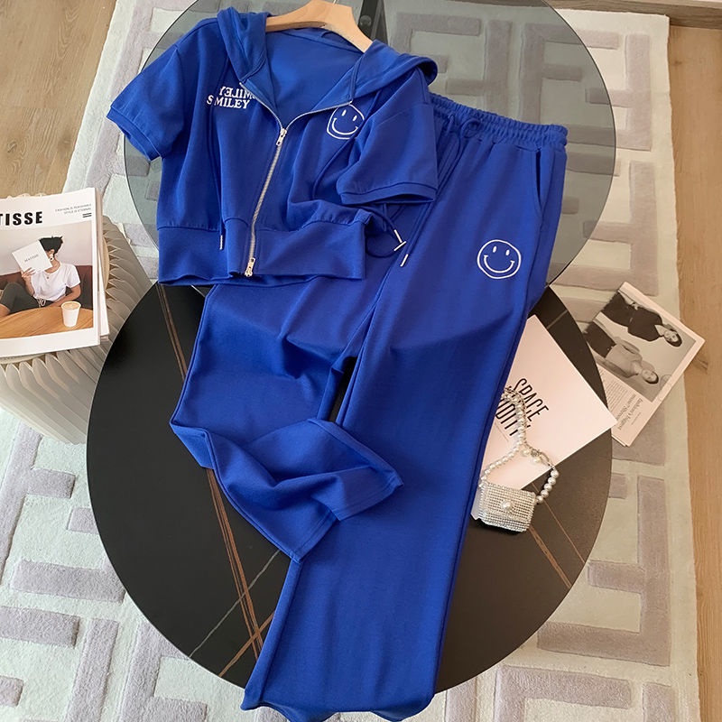 Set Đồ Thể Thao 2 Món Áo Thun Tay Ngắn Cổ Tròn Phối Quần Dài Ống Rộng Thời Trang Mùa Hè Mới Cho Bạn Gái