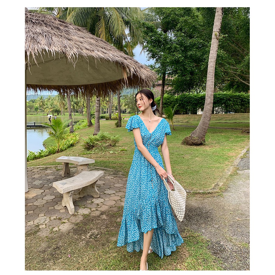 ( SẴN HÀNG LOẠI 1) ĐẦM MAXI VÁY MAXI HOA XANH HỞ LƯNG SEXY QUẢNG CHÂU | BigBuy360 - bigbuy360.vn