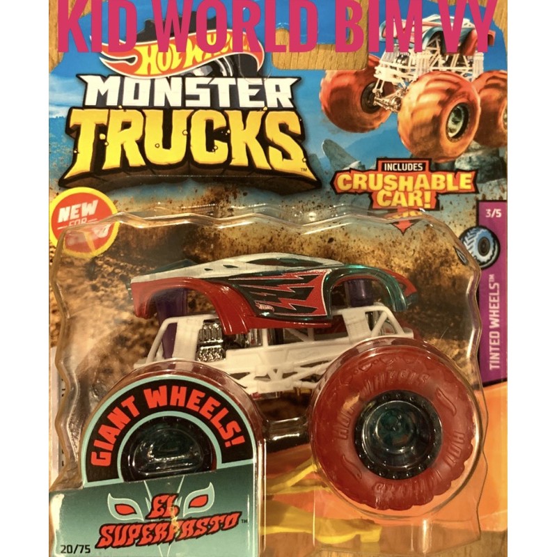 Xe mô hình Hot Wheels Monster Trucks Crushable Car Giant Wheels El Superfasto GJD79.